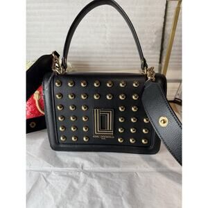 Karl Lagerfeld Black Gold Studded Crossbody Bag Purse NWT